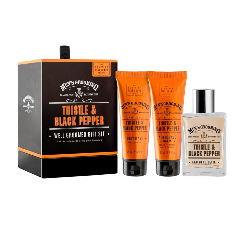 Scottish Fine Soaps Thistle and Black Promo Set for Men Eau De Toilette Aftershave Balm and Shower Gel