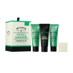 Scottish Fine Soaps Vetiver and Sandalwood Promo Gift Set for Men Shaving Cream Scrub Aftershave and Soap