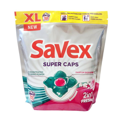 Savex Super Caps 2-in-1 Fresh Concentrated Laundry Detergent for Washing White and Colored Fabrics 38 Capsules