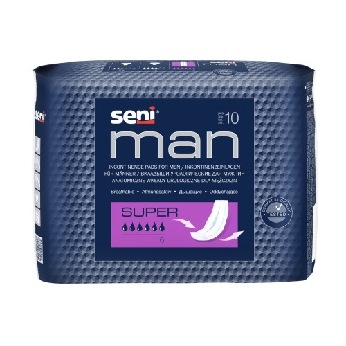 Seni Man Super Urological Pads for Men with Light and Moderate Incontinence 10 pcs