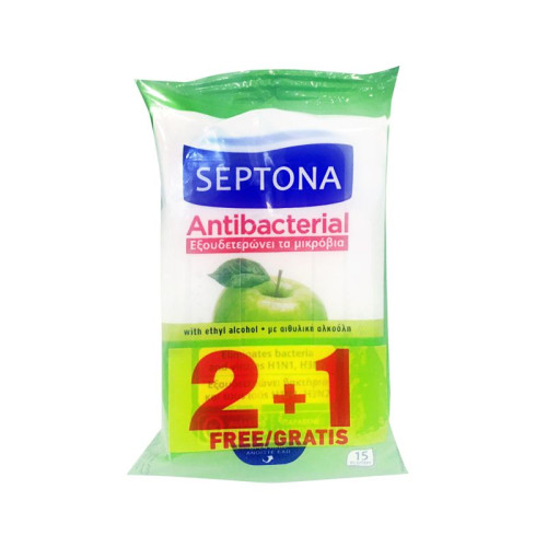 Septona Deep Cleansing Wet Wipes for Hands with Green Apple Scent 2+1 15 pcs