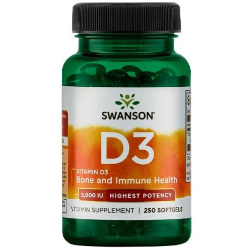 Swanson High Potency Vitamin D3 for Healthy Bones Joints and Muscles 125 mcg 250 Capsules