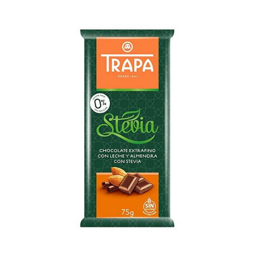 Trapa Milk Chocolate with Almonds and Stevia Gluten-Free 2.65 oz (75 g)