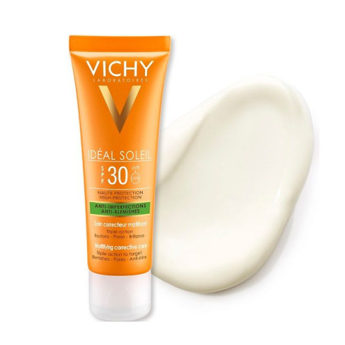Vichy Ideal Soleil Mattifying and Correcting Sunscreen Cream for Face SPF 30 1.69 fl oz (50 ml)