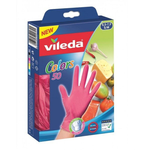 Vileda Colors S/M Household Gloves 50 pcs