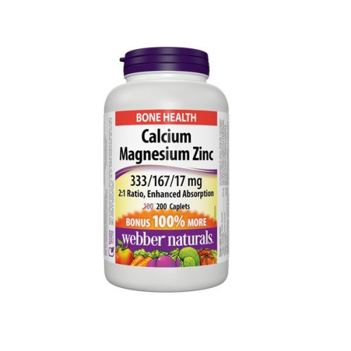 Webber Naturals Calcium Magnesium and Zinc for Stomach Problems and Overall Health 200 Capsules