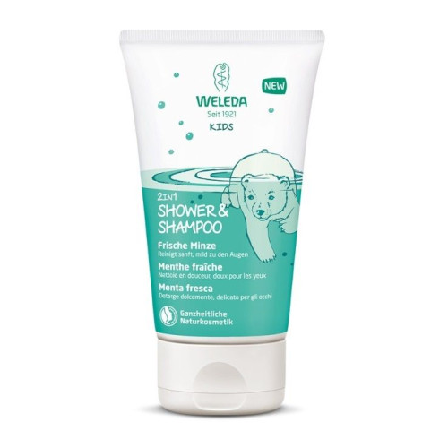 Weleda Kids Shower Gel and Shampoo for Children with Mint 5.07 fl oz (150 ml)