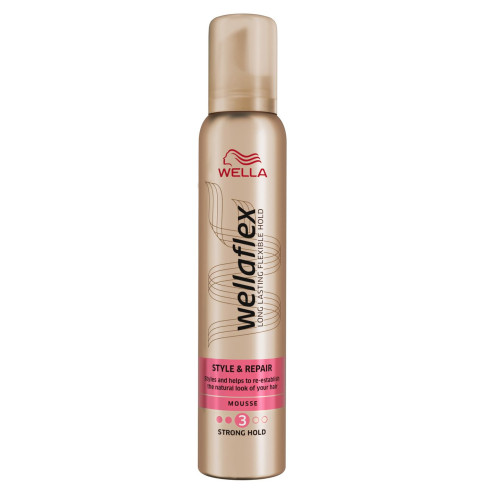 Wellaflex Style and Repair 3 Volumizing Hair Mousse Strong Hold 6.76 fl oz (200 ml)