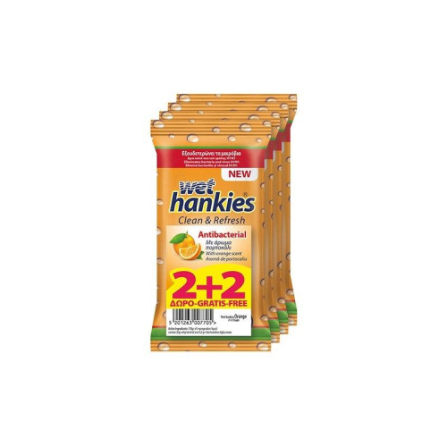 Wet Hankies Disinfectant Wet Wipes with Orange 4 x 15 pcs