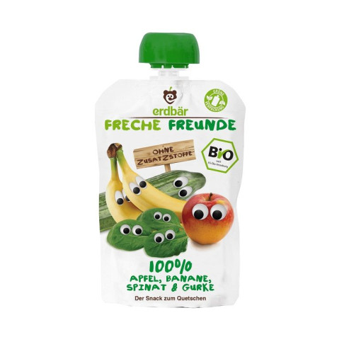 Freche Freunde Organic Fruit Snack - Apple Banana Spinach and Cucumber for Children 12+ Months 3.53 oz (100 g)