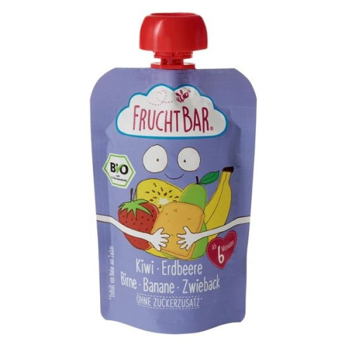 Fruchtbar Organic Puree with Kiwi Strawberry Pear Banana and Rusks for Children Aged 6+ Months 3.53 oz (100 g) - 3440