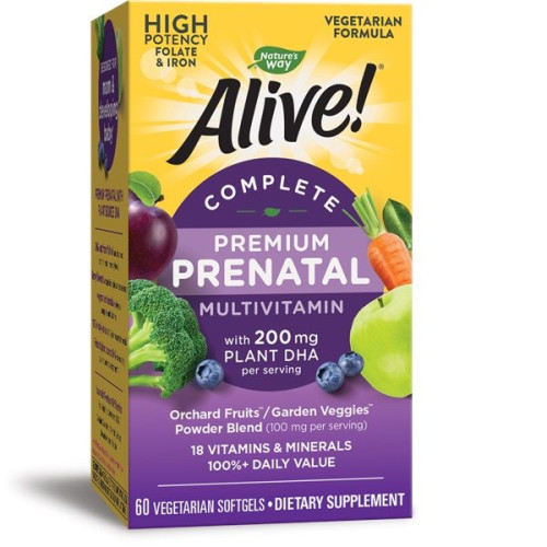 Nature's Way Alive Premium Prenatal Vitamins During Pregnancy and Breastfeeding 578 mg 60 Capsules