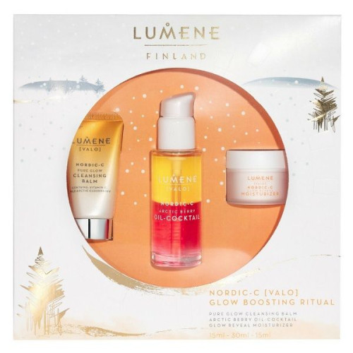 Lumene Valo Promo Set Cleansing Balm + Day Cream + Serum Cocktail with Vitamin C for Healthy Skin SPF 15