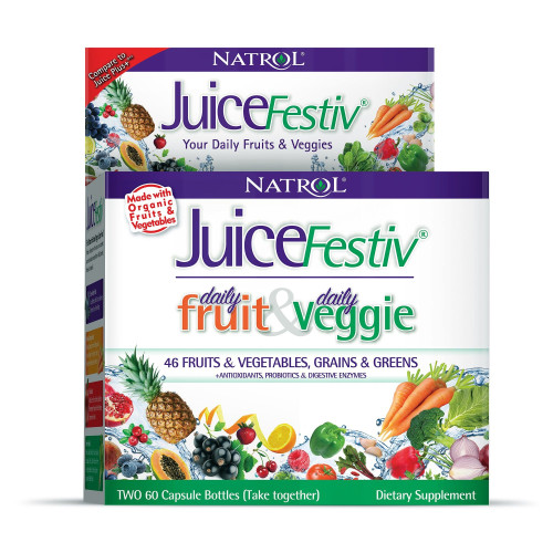 Natrol Juice Fest Organic Healthy Organic Fruits and Vegetables for Optimal Health 60 + 60 Capsules