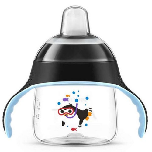 Philips Avent Cup with Soft Spout and Handles with Penguin for Boys Black 6+ Months 6.76 fl oz (200 ml)