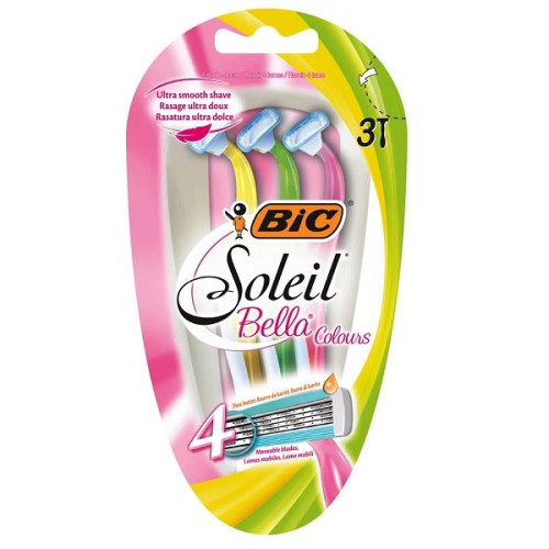 Bic Soleil Bella Colours Razor for Women with 4 Blades for Multiple Use 3 pcs