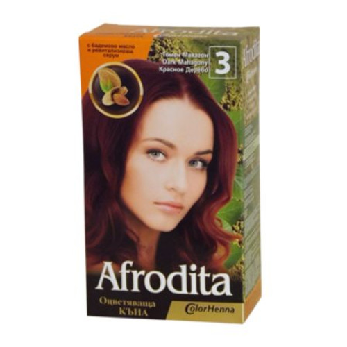 Afrodita Coloring Henna with Almond Oil and Revitalizing Serum Color 3 Dark Mahogany 1.76 oz (50 g)
