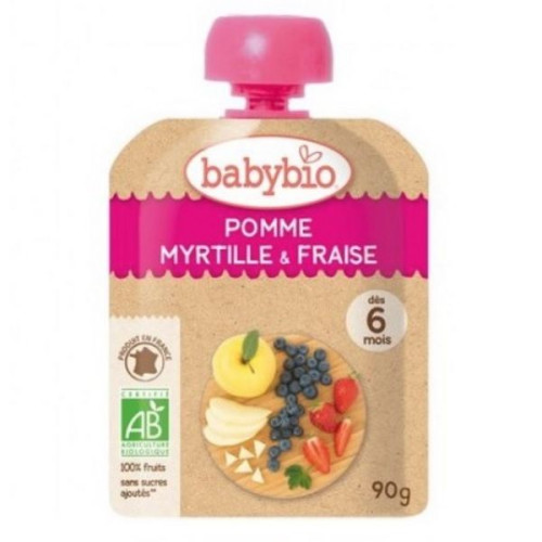 Babybio Fruit Mousse with Apples Strawberries and Blueberries for Children 6+ Months 3.17 oz (90 g)