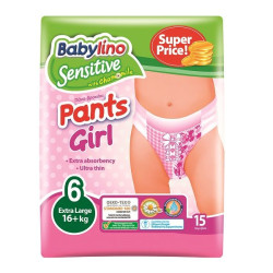 Babylino Sensitive Pants Girl 6 Extra Large 35+ lb (16+ kg) 15 pcs
