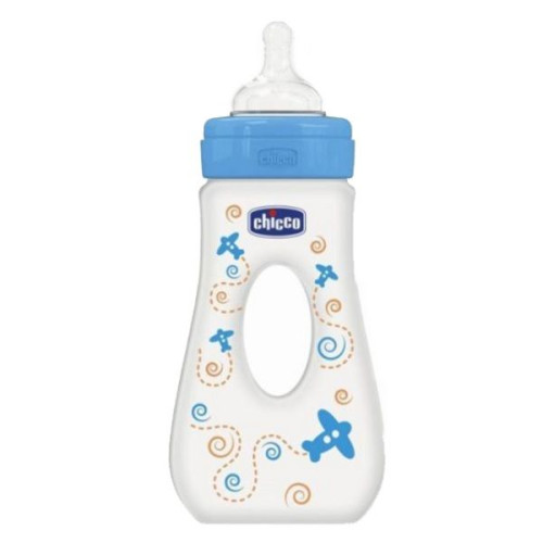 Chicco Travel Bottle with Silicone Teat Blue for Children 4+ Months 8.12 fl oz (240 ml)