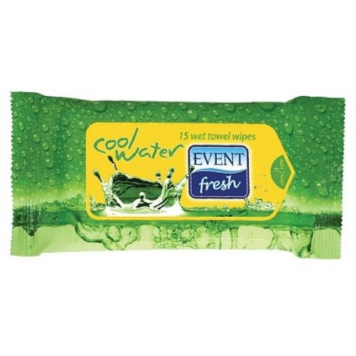 Event Fresh Cool Water Delicate Alcohol-Free Wet Wipes Green 15 pcs