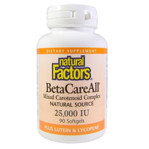 Natural Factors Beta-carotene with Lutein and Lycopene for Good Vision Skin and Bones 90 Capsules