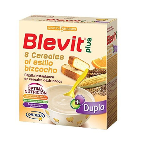 Blevit Plus Duplo Porridge with 8 Grains and Orange Cake with Bifidus Effect for Children 5+ Months 1.32 lb (600 g)
