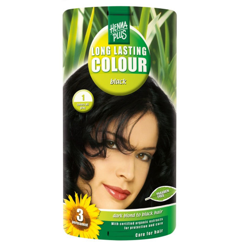 Hennaplus Long Lasting Color Long-Lasting Hair Dye with Organic Extracts Color 1 Black
