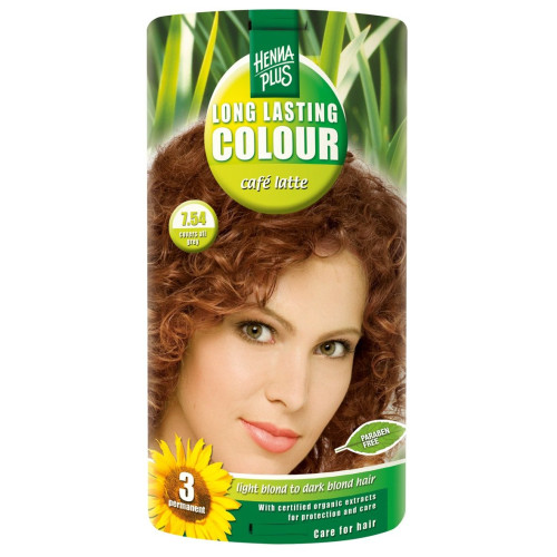 Hennaplus Long Lasting Color Long-Lasting Hair Dye with Organic Extracts Color 7.54 Cafe Latte