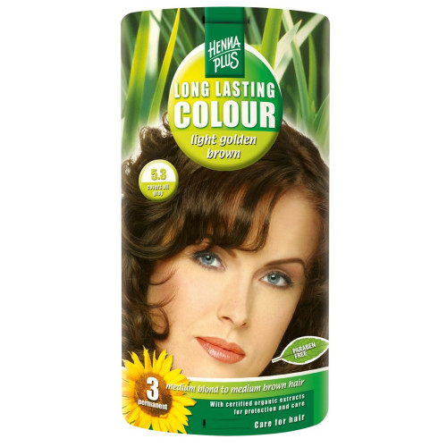 Hennaplus Long Lasting Color Long-Lasting Hair Dye with Organic Extracts Color 5.3 Light Golden Brown