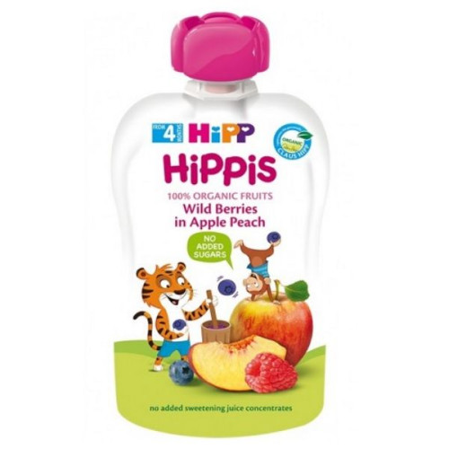 Hipp Organic Happy Fruit Snack with Apple Peach and Wild Berries for Children 4+ Months 3.53 oz (100 g)