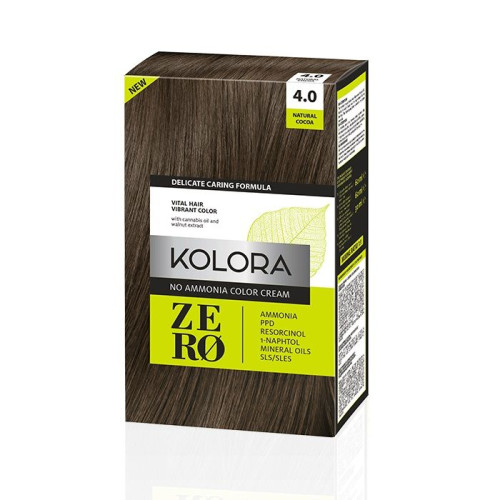 Kolora Zero Ammonia-Free Semi-Permanent Cream Hair Dye 4.0 Natural Cocoa