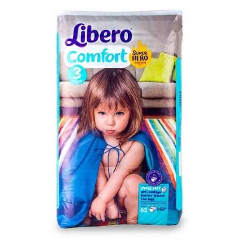 Libero Comfort 3 Midi Super Hero Edition Diapers for Babies and Children 11-19.8 lb (5-9 kg) 62 pcs