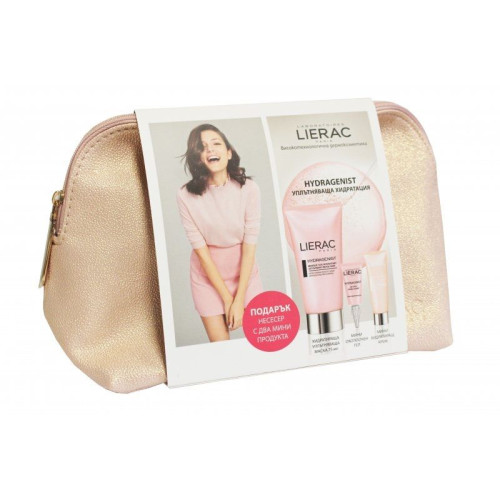 Lierac Hydragenist Promo Set Firming Face Mask Eye Gel Hydrating Cream and Free Cosmetic Bag