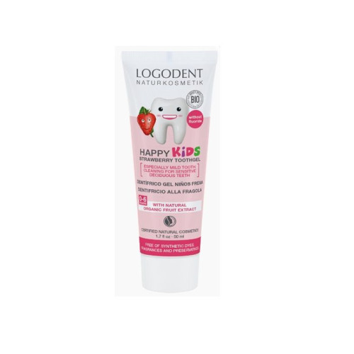 Logodent Happy Kids Organic Children's Toothpaste with Strawberry Flavor 1.69 fl oz (50 ml)
