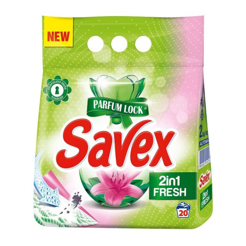 Savex 2-in-1 Fresh Washing Powder for White and Colored Clothes 4.41 lb (2000 g)