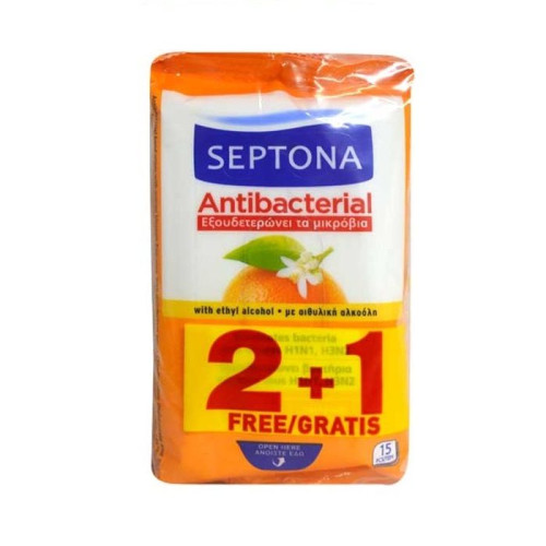 Septona Cleansing Wet Wipes for Hands with Orange Scent 2+1 15 pcs