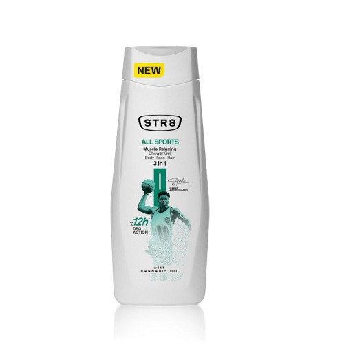 STR8 All Sports Relaxing Shower Gel for Men 3-in-1 for Face Body and Hair 13.53 fl oz (400 ml)