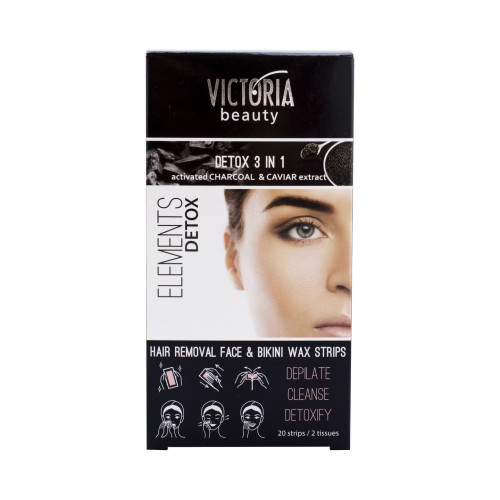 Victoria Detox 3-in-1 Facial Hair Removal Strips 3-in-1 with Activated Charcoal 10 pcs
