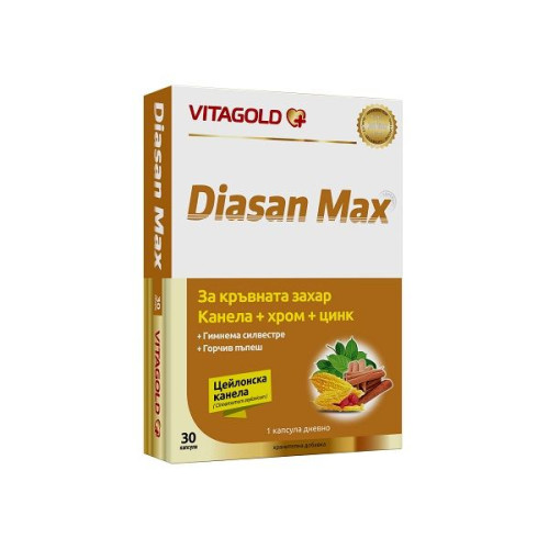 Vitagold Diasan Max Cinnamon Chromium and Zinc for Diabetes and High Blood Sugar 30 Capsules