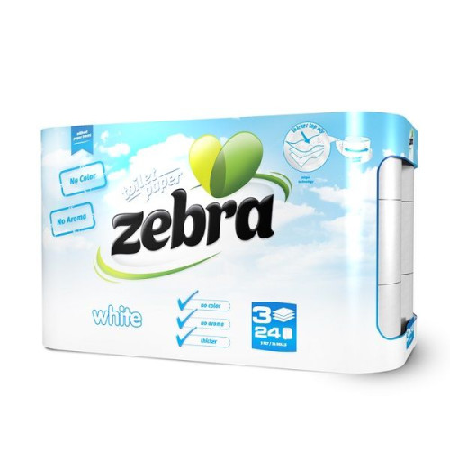 Zebra White Toilet Paper 24 Rolls