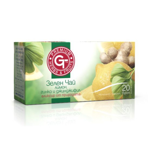 GT Fruit Herbal Tea Green Tea with Lemon Ginkgo and Ginger for Strong Immunity 0.05 oz (1.5 g) 20 Filter Bags