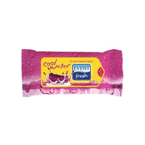 Event Fresh Cool Water Delicate Alcohol-Free Wet Wipes Pink 15 pcs
