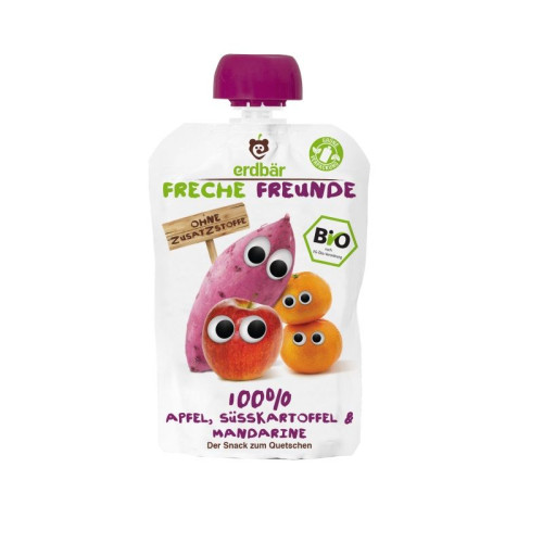Freche Freunde Organic Fruit Snack - Apple Sweet Potato and Mandarin for Children 12+ Months 3.53 oz (100 g)