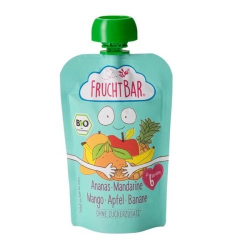 Fruchtbar Organic Puree Pineapple Mandarin Mango Apple and Banana for Children 6+ Months 3.53 oz (100 g) - 3450