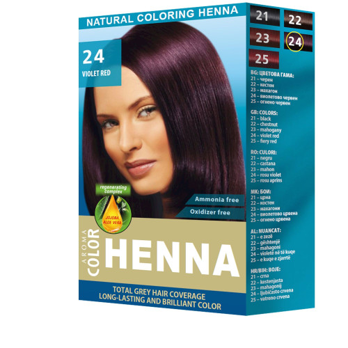 Aroma Color Henna Natural Henna Powder Dye for Shiny Hair 24 Violet Red