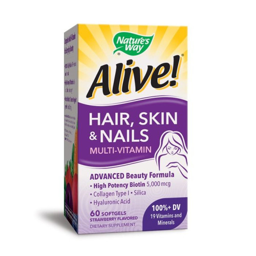 Nature's Way Alive Hair Skin Nails Multivitamin for Healthy Hair Skin and Nails 1040 mg 60 Softgel Capsules