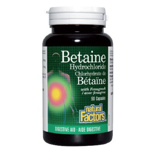 Natural Factors Betaine Hydrochloride for a Healthy Stomach for Diarrhea Gastritis and Abdominal Heaviness 90 Capsules