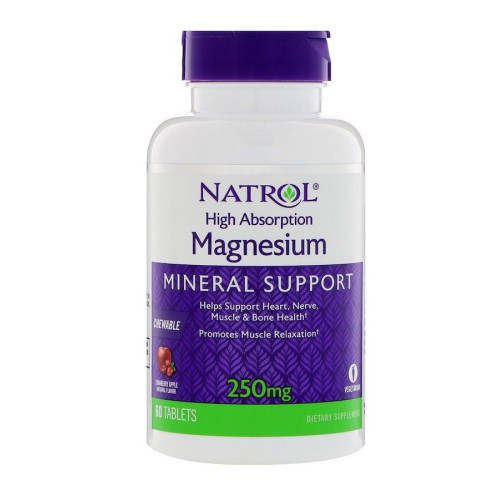 Natrol Magnesium 250 mg for Healthy Bodily Functions 60 Chewable Tablets