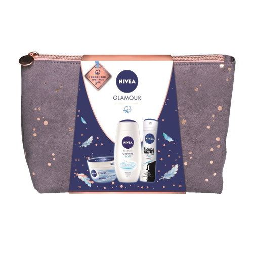 Nivea Glamour Promo Set Daily Nourishing Cream Body Shower Gel Anti-Perspirant Spray + Bag